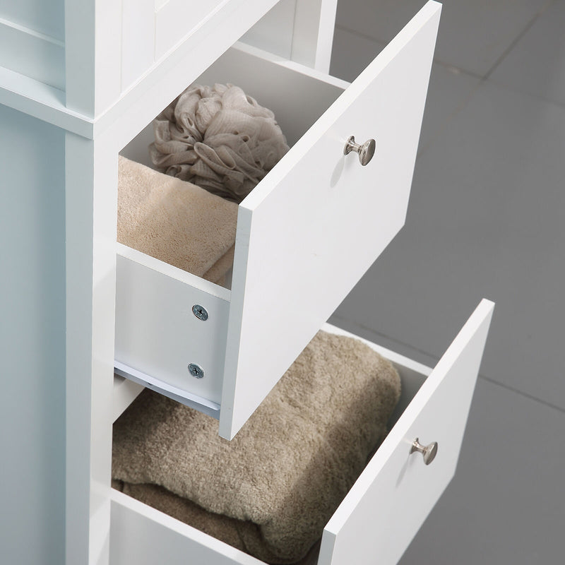 kleankin Freestanding Bathroom Cabinet with Tempered Glass Door and 2 Drawers
