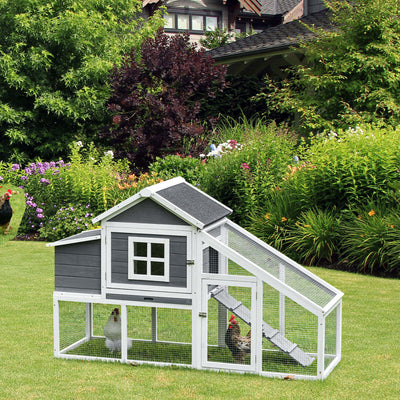 PawHut 69&quot; Chicken Coop, Includes Connecting Ramp and an Easy-Clean Tray White 842525149600