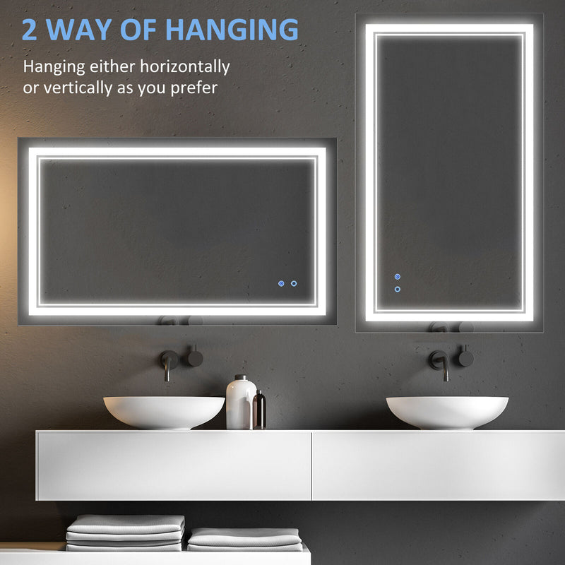 kleankin Modern LED Bathroom Mirror, Dimmable Vanity Mirror w/ Memory Function