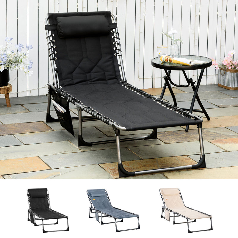 Folding Chaise Lounge Chair Reclining Chair w/ Adjustable Backrest