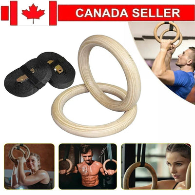 Wooden Gymnastic Rings With Adjustable Long Non-Slip Straps For Workout 28MM