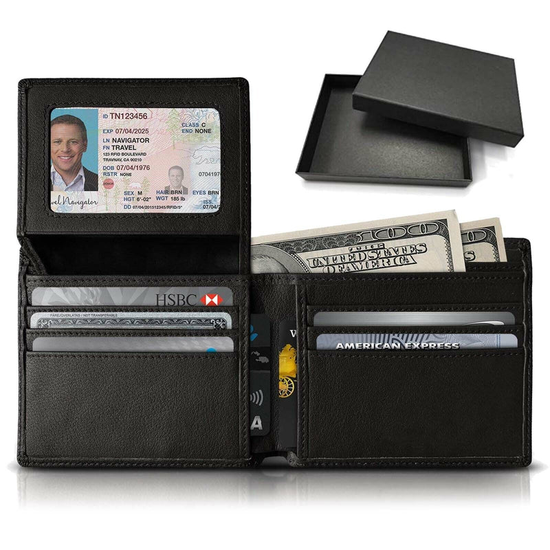 Smart RFID Slim Leather Wallet Purse 13-Pocket Large Capacity w/Gift Box for Men