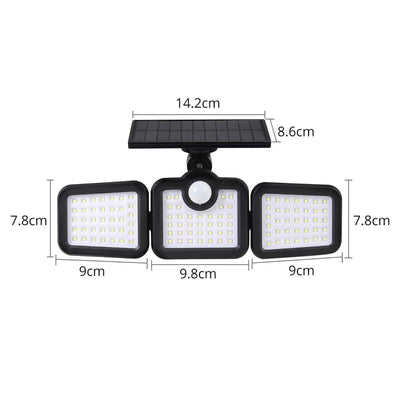 3 Heads Adjustable 108 LED Solar Wall Lights Outdoor 108 LED for Yard Garage CA