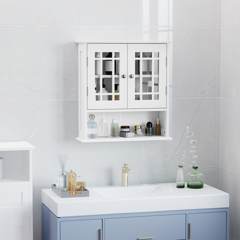 Modern Wall Mounted Bathroom Cabinet, Cabinet with 2 Door and Open Shelf, White