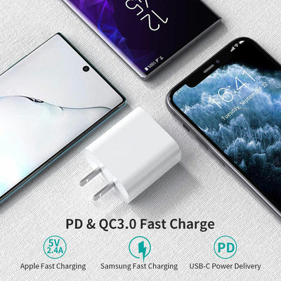 2020 Updated USB C + USB 3.0 Wall Charger - Quick Charge 3.0 Technology 18W CA