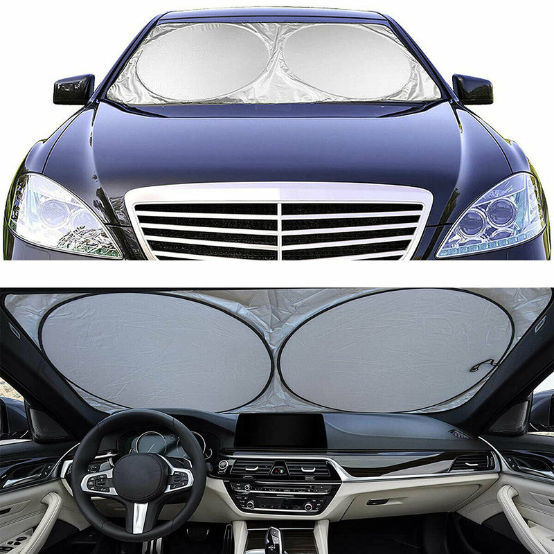 2-Pack Large Size Foldable Car Sun Shade Windscreen Sunshade, Silver 63x35 inch