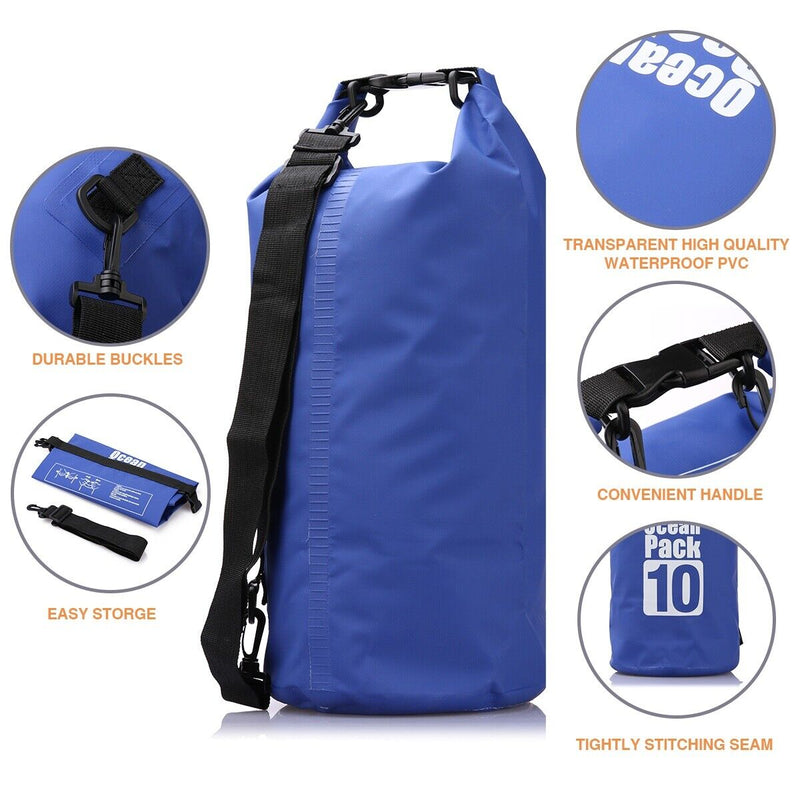 US Professional Floating Waterproof Dry Bag with Adjustable Back Strap, Blue