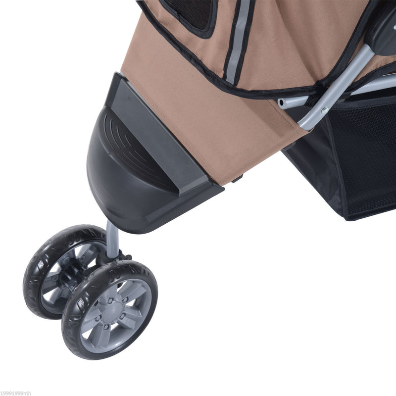 Folding Dog Stroller 3 Wheels Carrier with Brake and Canopy Coffee