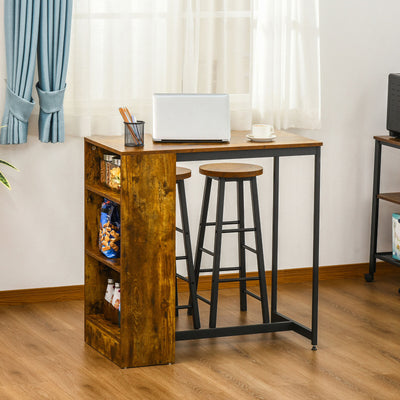 Kitchen Bar Table, Dining Table Set w/ Storage Shelf, 2 Bar Stools, Rustic Brown