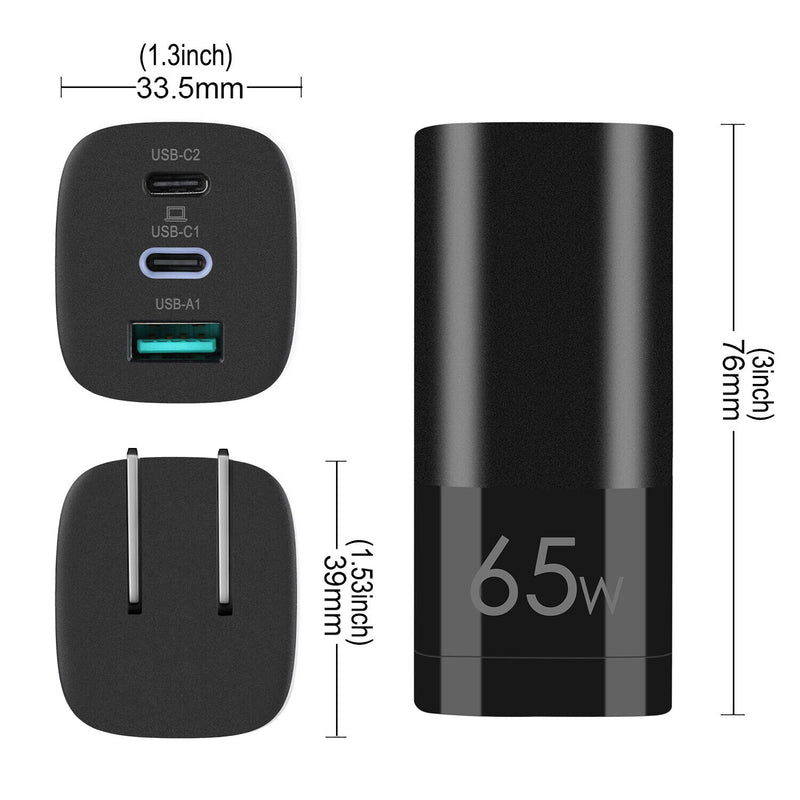Portable 65W GaN Tech PD USB C Wall Charger for iPhone/iPad/MacBook/Dell XPS/HP