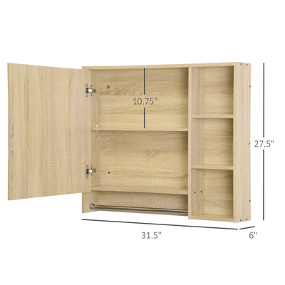 Bathroom Cabinet Mirrored Door Wall Mounted W/ Tower Bar Storage Natural