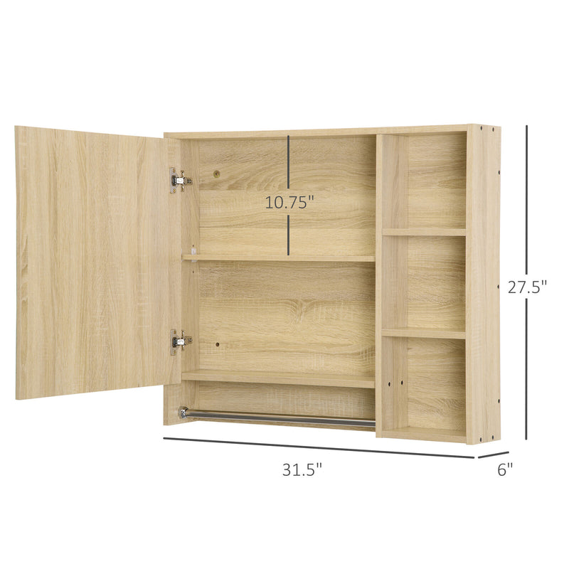 Bathroom Cabinet Mirrored Door Wall Mounted W/ Tower Bar Storage Natural