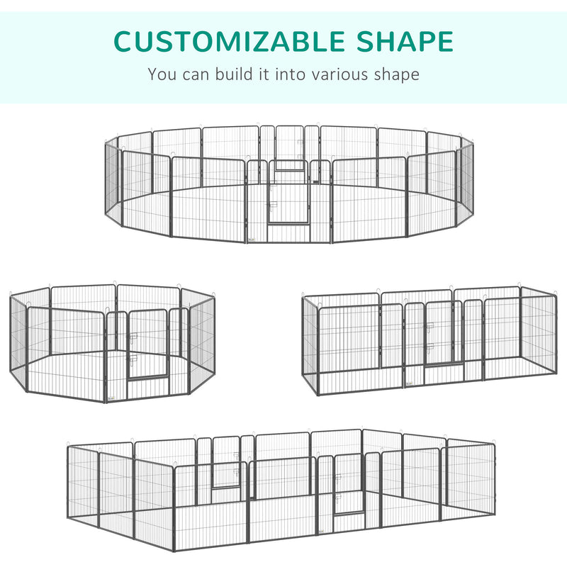 16 Panels Pet Playpen, 31.5" Heavy-Duty Dog Fence DIY Design w/ Doors, Latch