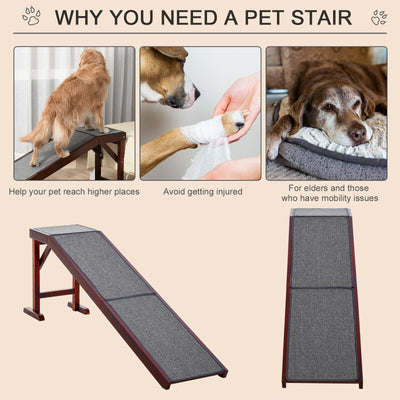 Pet Bed Ramp w/ Non-Slip Carpet &amp; Top Platform Older Dogs, 77lb. Weight Limit 842525175449