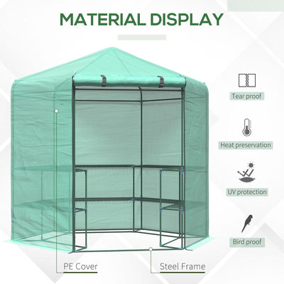 7.4' Portable Hexagonal Walk In Greenhouse 3-Tier Shelves Gardening Flower Plant