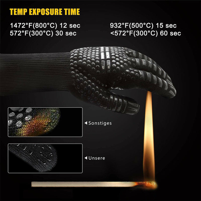 BBQ Gloves, Extreme Heat Resistant Gloves - Up to 1472 ℉/ 800 ℃, Non Slip, Safe