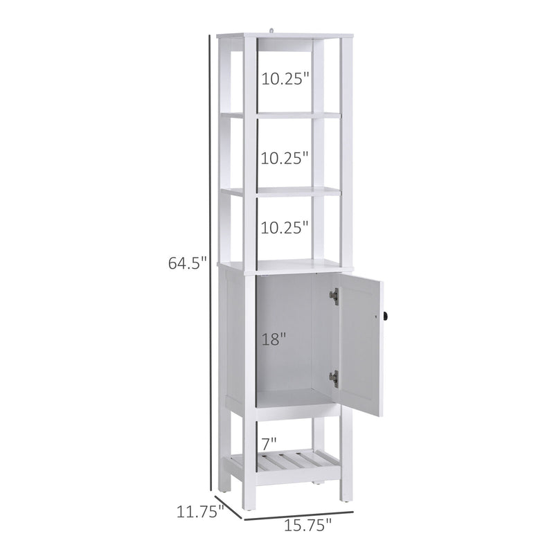 HOMCOM Bathroom Tall Storage Container Organizer Tower w/ Door Shelves, White