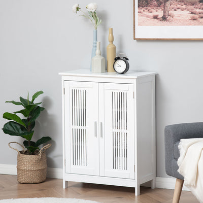 Bathroom Floor Cabinet, Freestanding Linen Cabinet, Storage Cupboard, White