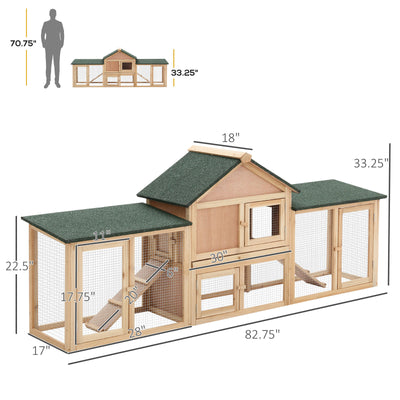 Big Rabbit Cage W/ Double Ramp, Weatherproof Wood Rabbit Hutch, Natural 842525143639