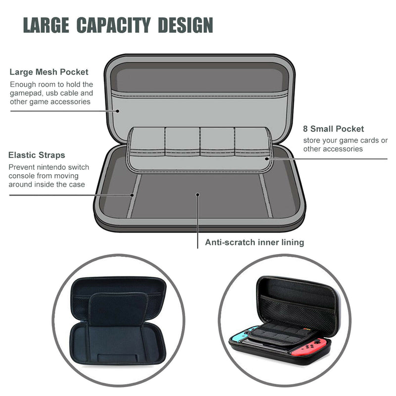 Carrying Travel Game Bag + TPU Case + Tempered Glass + Caps for Nintendo Switch