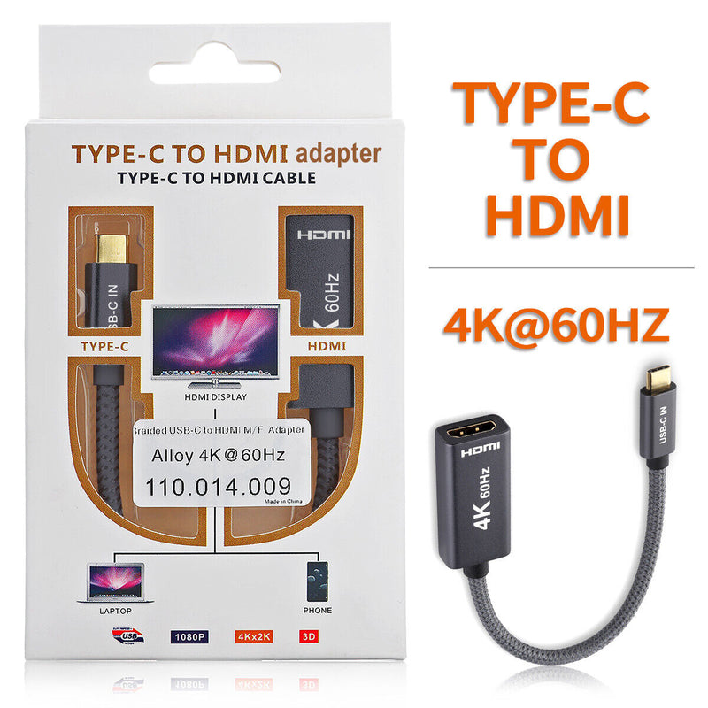 USB C to HDMI Adapter 4K@60Hz Cable [Thunderbolt 3 Compatible]+HDMI 2.0 HD Cable