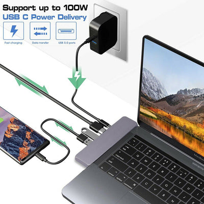 7-in-2 Thunderbolt 3 USB-C Hub Adapter for Macbook Air Pro 2018 2019 2020 4K UHD