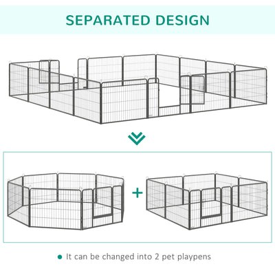 16 Panels Pet Playpen, 23.5" Heavy-Duty Dog Fence DIY Design w/ Doors, Latch