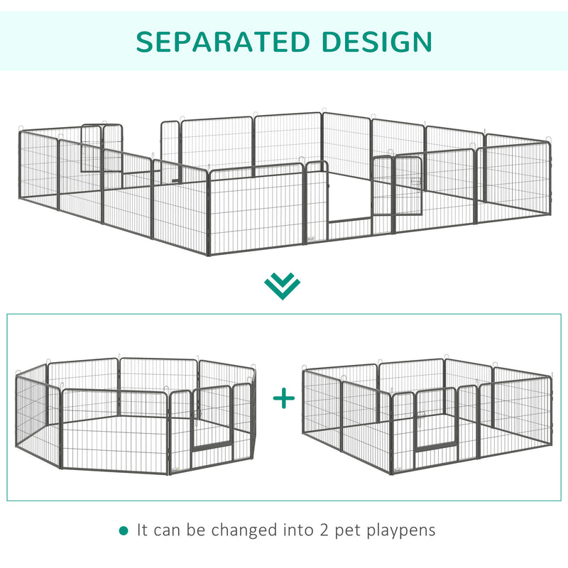 16 Panels Pet Playpen, 23.5" Heavy-Duty Dog Fence DIY Design w/ Doors, Latch
