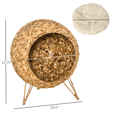 Rattan Basket Pet Dome and Animal Bed, with Metal Tripod for Stability, Natural