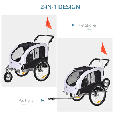 2in1 Pet Dog Bike Bicycle Trailer Stroller w/Suspension Storage Black White