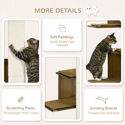 4-Layer Wall-Mounted Cat Tree with Scratching Board Cushions, Natural