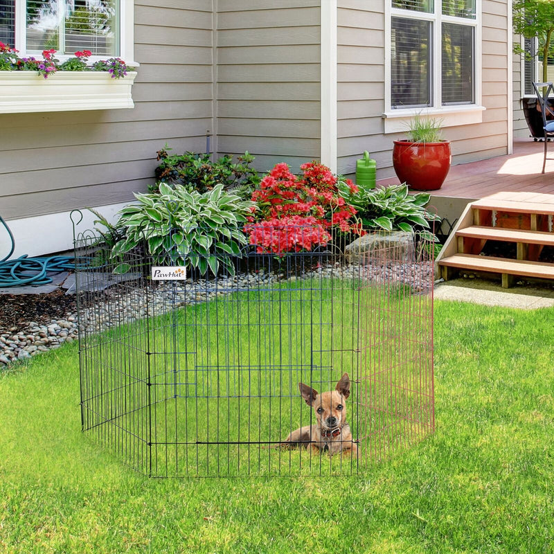 PawHut Pet Playpen Dog Puppy Pen Crate Kennel w/ Door Metal Outdoor