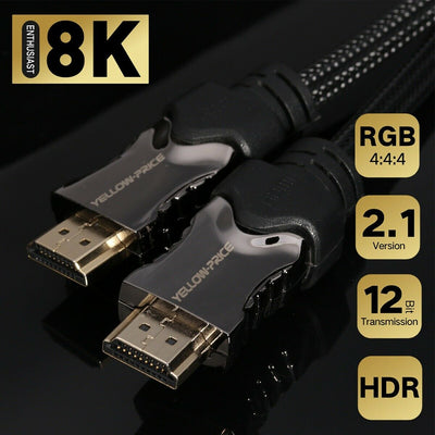 YELLOWPRICE HDMI 2.1 8k 4k Braided Cable - 120Hz 60Hz HDCP 2.2 eARC 3D, 10FT/3M