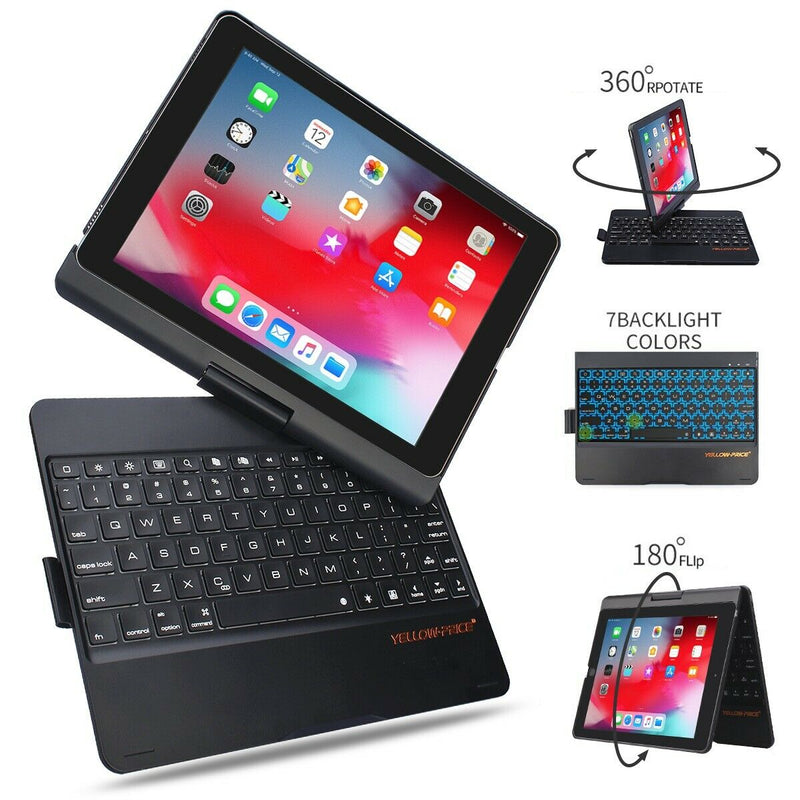 7 Colors Backlit Wireless Keyboard w/ 360° Rotatable Cover for iPad Air 4 3 2 1