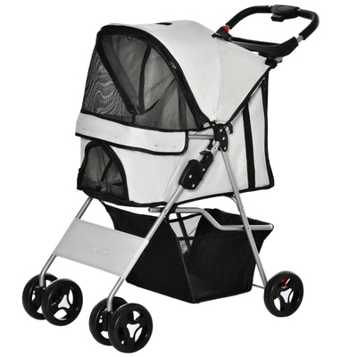PawHut Cat Dog Carrier Cart Foldable with Storage Basket Cup Holder, Grey