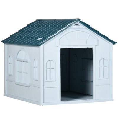 Plastic Dog House for Medium Dogs, Puppy Shelter Kennel w/ Door Opening, Blue