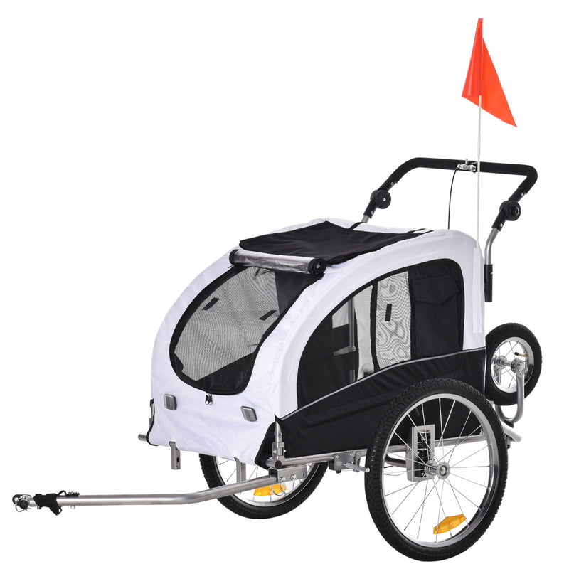 2in1 Pet Dog Bike Bicycle Trailer Stroller w/Suspension Storage Black White