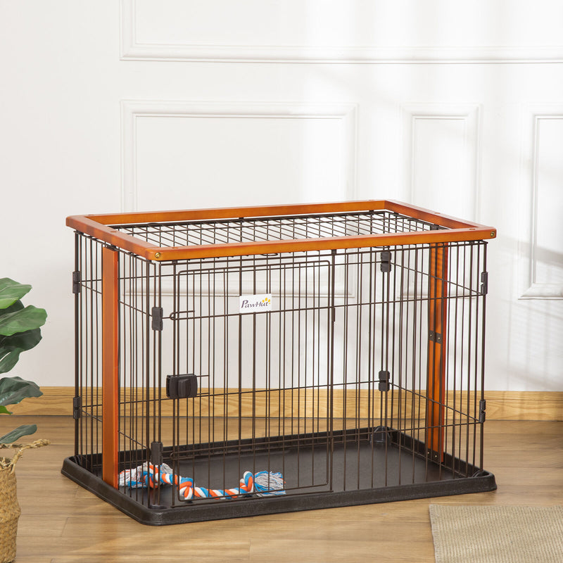 Steel Dog Crate Cage, Puppy Kennel, w/ Door, No Leak Tray, 35" x 22.5" x 23.5"