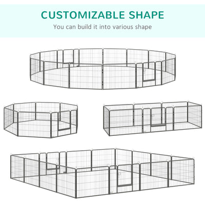 16 Panels Pet Playpen, 23.5" Heavy-Duty Dog Fence DIY Design w/ Doors, Latch