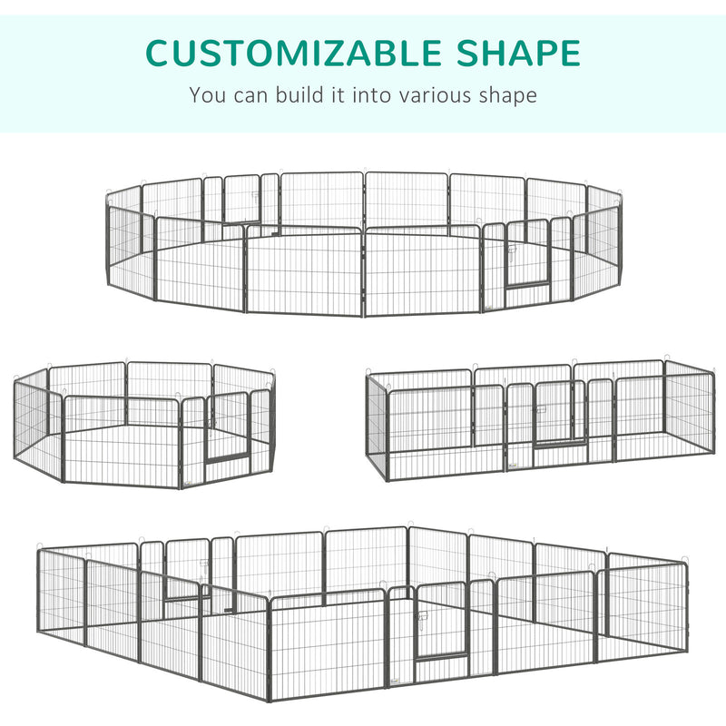 16 Panels Pet Playpen, 23.5" Heavy-Duty Dog Fence DIY Design w/ Doors, Latch