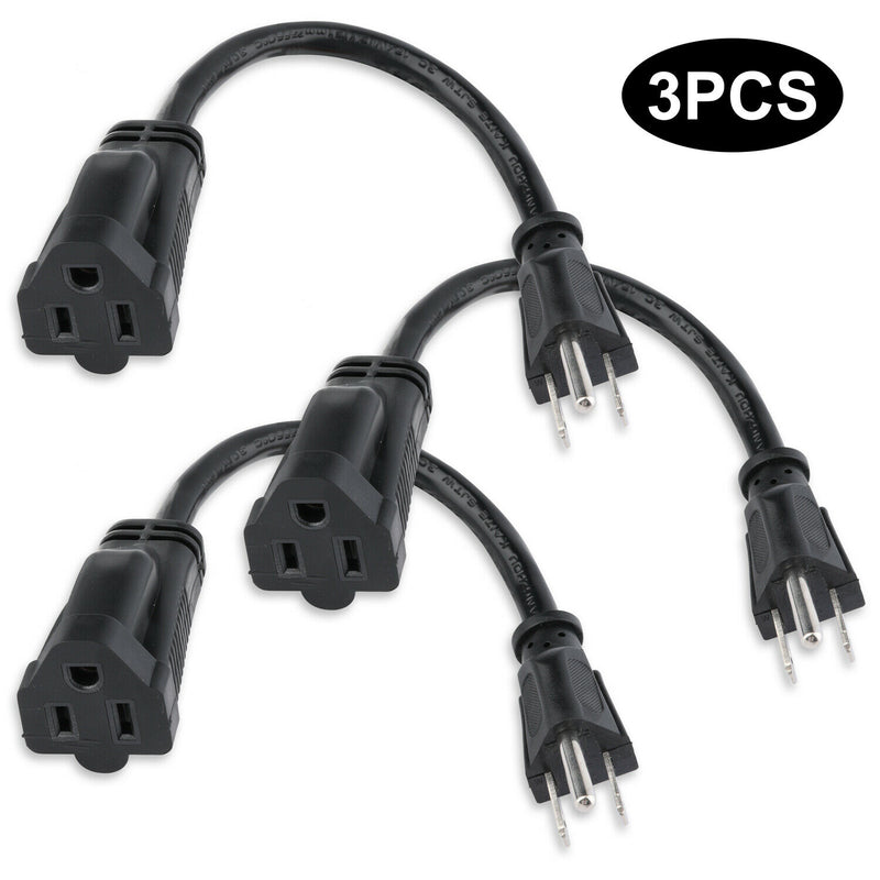 3 Prong Male Plug to Female Socket Extension Cable 18 AWG Power Cord (3-12Pack)