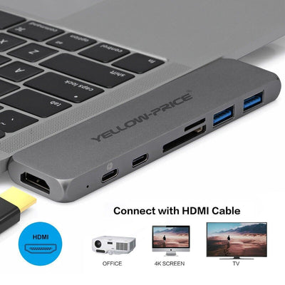 7-in-2 Thunderbolt 3 USB-C Hub Adapter for Macbook Air Pro 2018 2019 2020 4K UHD