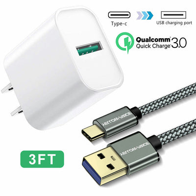 Qualcomm Certified USB Wall Charger Quick Charge 3.0 + USB 3.0 Charging Cable CA