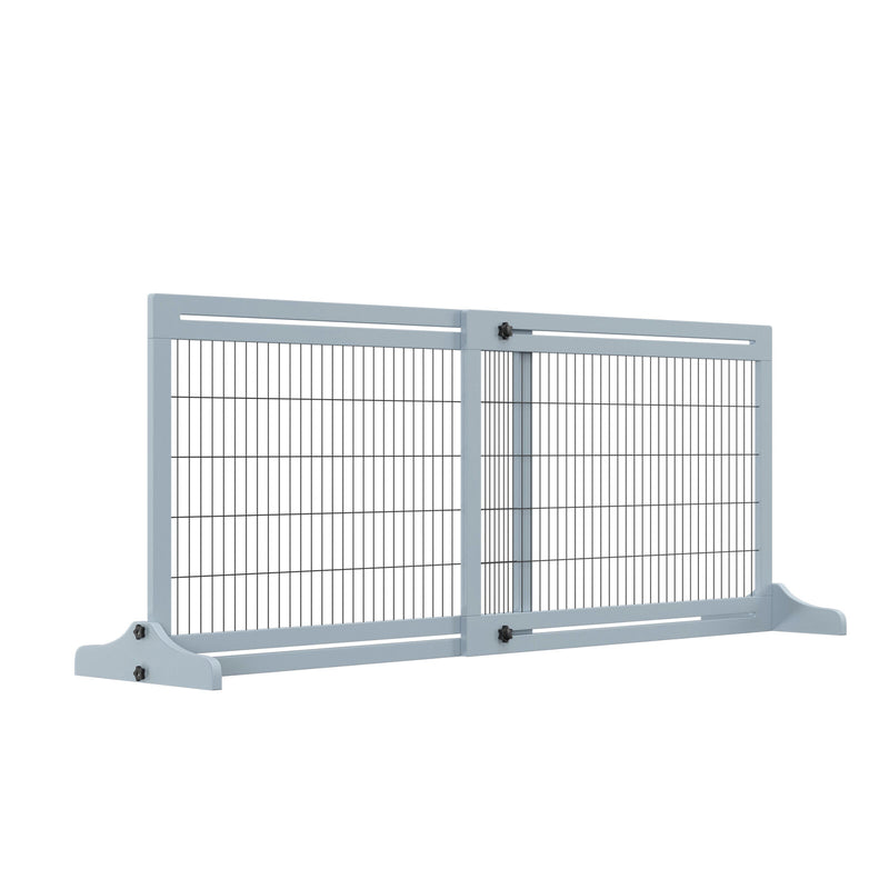 72&quot; Extra Wide Freestanding Pets Gate, No-Mount Adjustable Barrier, Blue-grey 196393066614