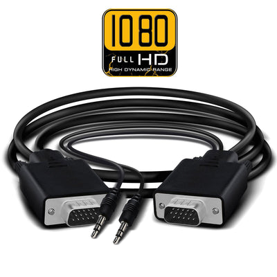 VGA SVGA Monitor Cable Support Full HD Display HDTV w/ 3.5mm Stereo Audio - 10FT