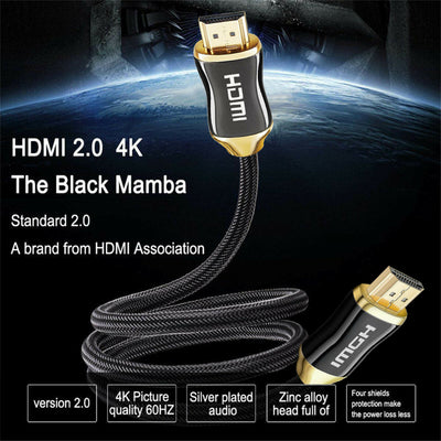 4K High Speed HDMI 2.0 Cable, 3D, UHD, HDR, 1080p, 2160p, Ethernet, Audio Return