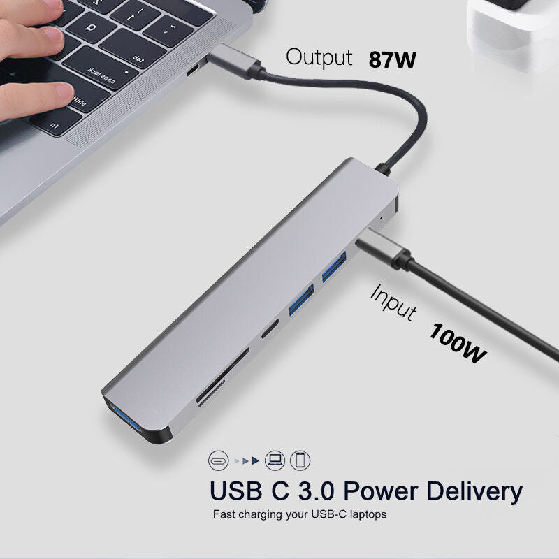 3/5/6/7/8in 1 Type C Hub to USB 3.0 HDMI PD Adapter Docking Station for MacBook