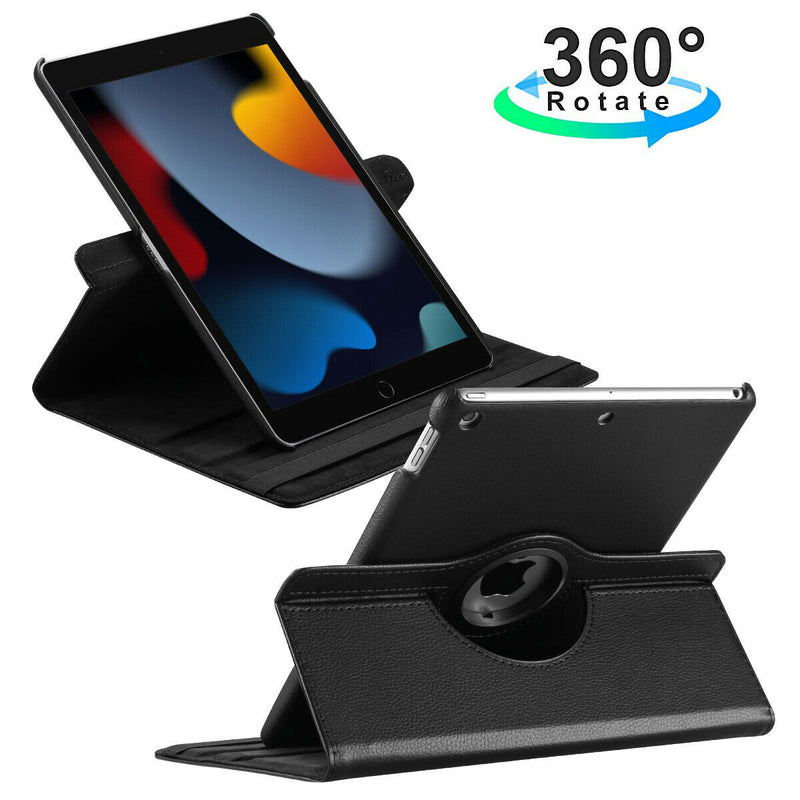 360 Degree Rotating Stand Leather Case w/Screen Protector for iPad 9th Gen 10.2"