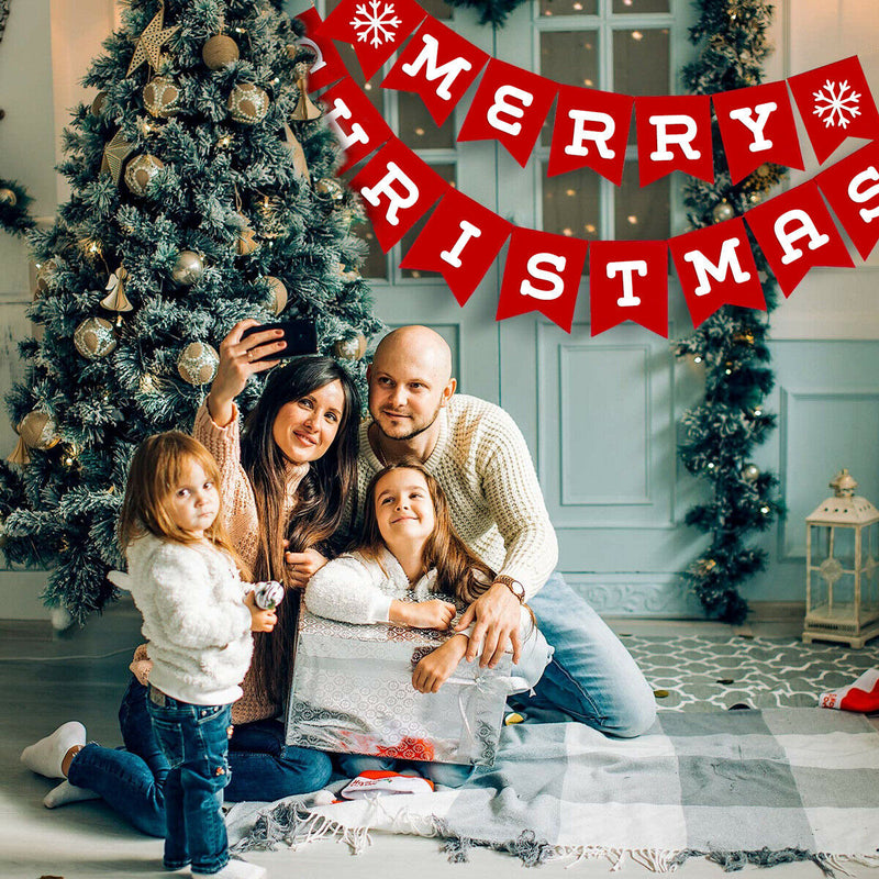 4PCS Christmas Burlap Banner w/Tree Snowflake [MERRY CHRISTMAS & HAPPY NEW YEAR]