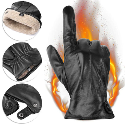 Men's Full Finger Genuine Sheepskin Leather Gloves with Cashmere Lined, S/ M/ L